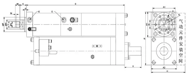 Cilindro neumohidráulico, serie BT
